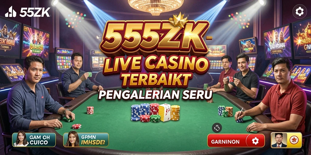 Tangkapan layar 555ZK menampilkan dealer cantik dan suasana kasino langsung.