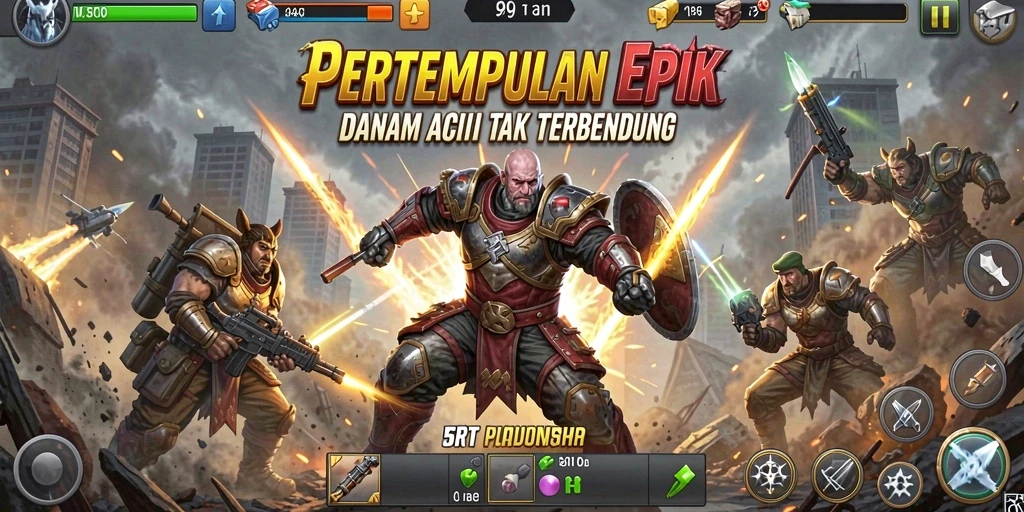 Screenshot utama 5RT menampilkan aksi seru di arena pertempuran.