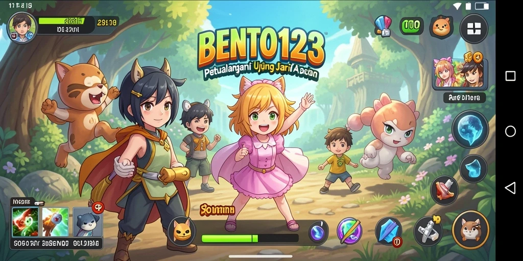 Screenshot utama BENTO123 menampilkan pertempuran seru dengan karakter Anime yang menawan.