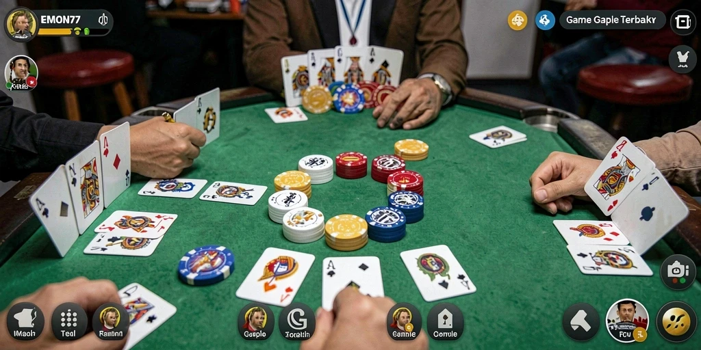 Tampilan gameplay seru dari EMON77 dalam bermain Gaple.