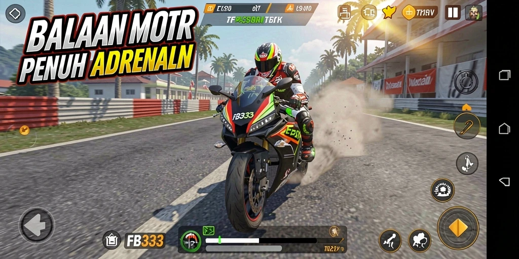 Gameplay menegangkan di landasan balap motor.