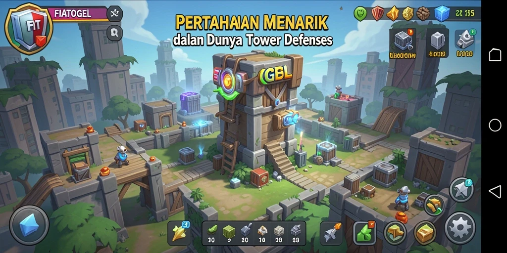 Tangkapan layar gameplay <strong>FIATOGEL</strong> menampilkan pertempuran seru menara pertahanan.