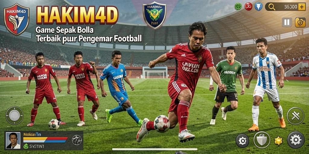 Tampilan utama HAKIM4D dengan aksi pertandingan sepak bola yang seru.