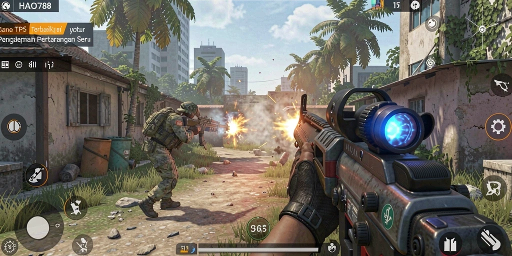 Screenshot gameplay HAO788 menampilkan aksi seru dalam perang TPS.