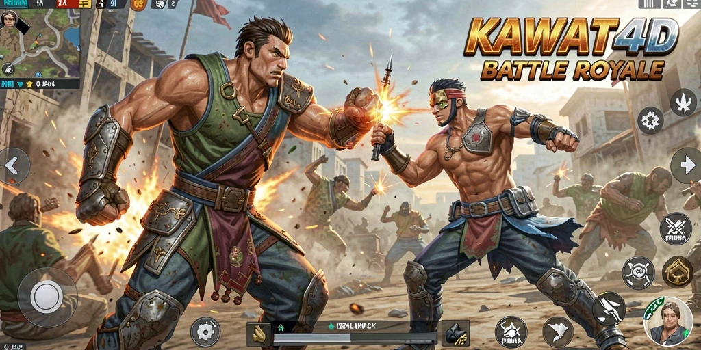 Tampilan gameplay KAWAT4D yang mendebarkan dan penuh aksi Battle Royale.