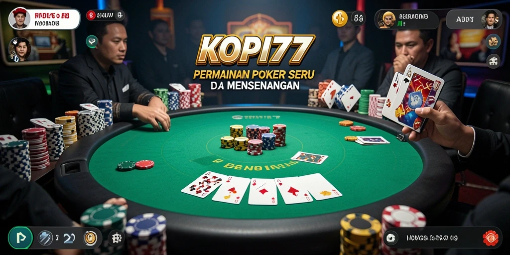 Screenshot gameplay KOPI77 menampilkan pemain serius dalam permainan Poker.