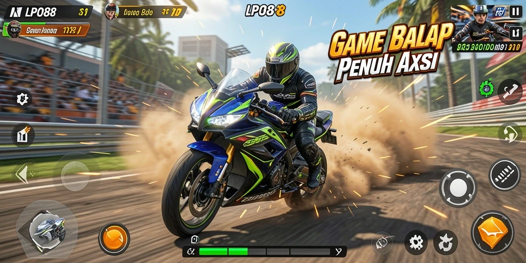 Tampilan gameplay LPO88 yang seru dan penuh aksi balap motor.