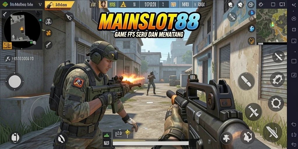Screenshot gameplay MAINSLOT88 menunjukkan aksi tembak menembak yang seru dan intens.