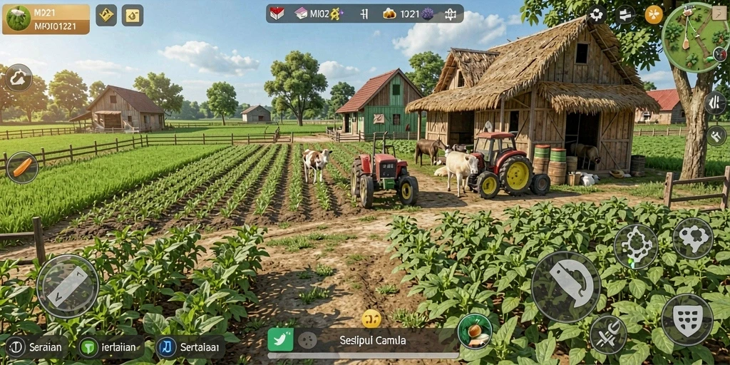 Menampilkan gameplay menarik dalam bertani dan berkebun.