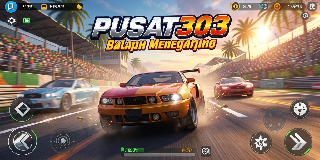 Screenshot utama PUSAT303 menampilkan aksi balapan yang seru dan mendebarkan.