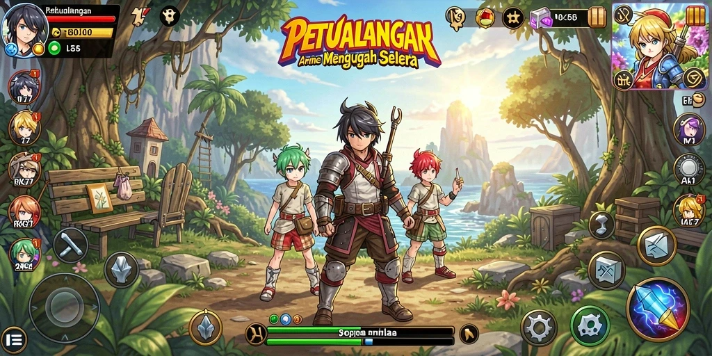 Tampilan gameplay RK77 yang penuh warna dan dinamis.