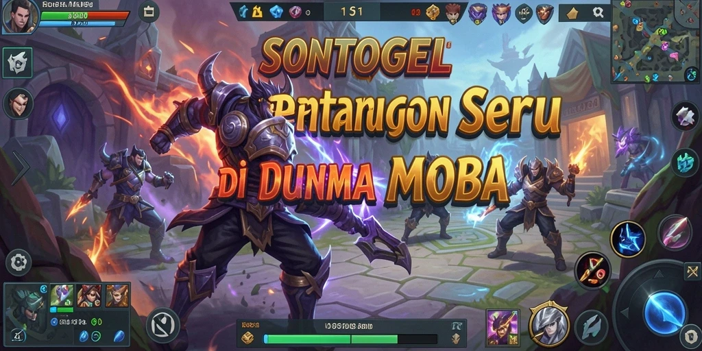 Screenshot gameplay yang menunjukkan aksi seru di arena MOBA.