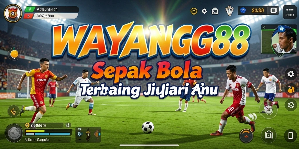 Screenshot utama WAYANG88 menampilkan aksi seru dalam permainan sepak bola.